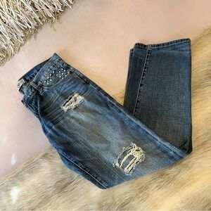 CULTURED REVOLUTION Kennedy Destroyed Jeans 36 Studded American Flag Blue Ripped